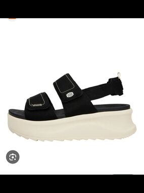 EUC Sz 9 Hey Dude Black Platform Delray Sandal with White Sole